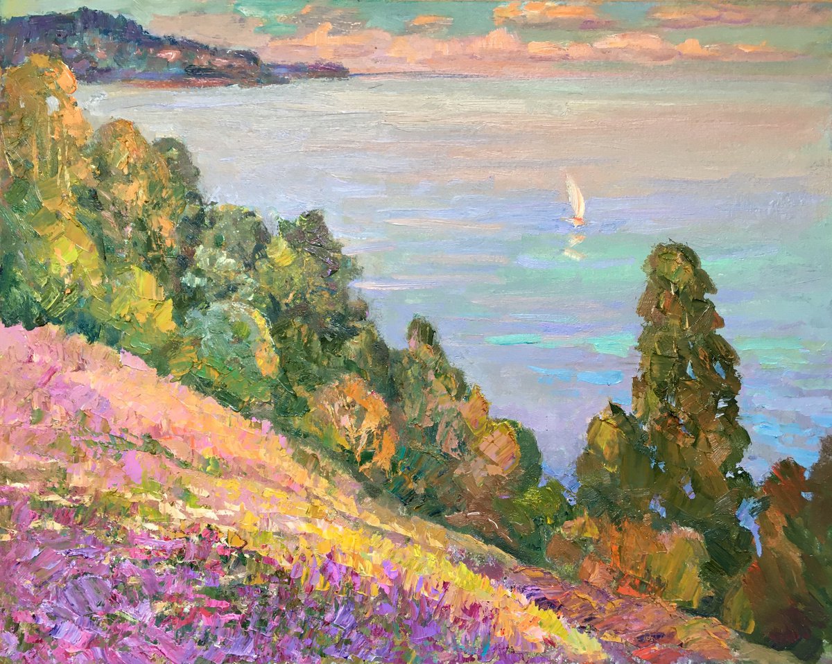 Purple meadow on the sea coast by Aleksandr Dubrovskyy