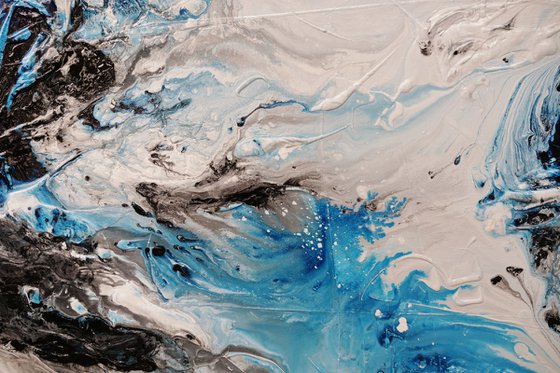 Crushed Midnight 160cm x 60cm Blue White Abstract Art