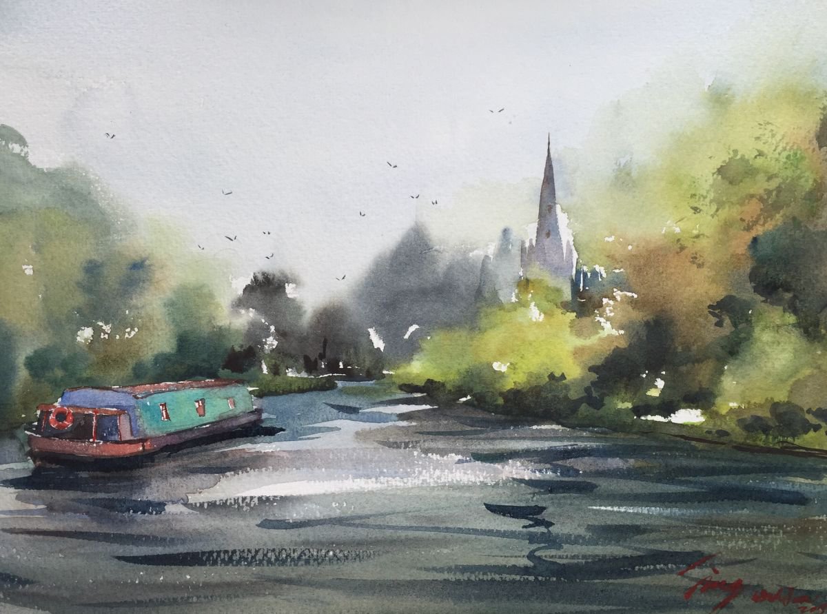 Impressionistic Landscape Watercolour By Jing Chen, 15 X 11, Summer 3, Original Artwork