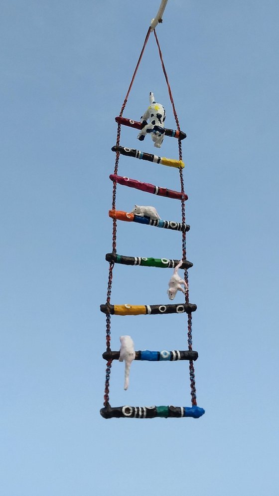 Animals climbing ladder