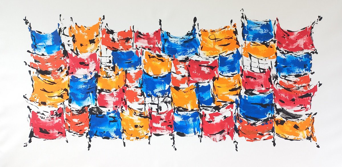 Abstract Acrylic Painting By Max Yaskin, 84 X 44", Patchwork 6 By M.y., Original Artwork