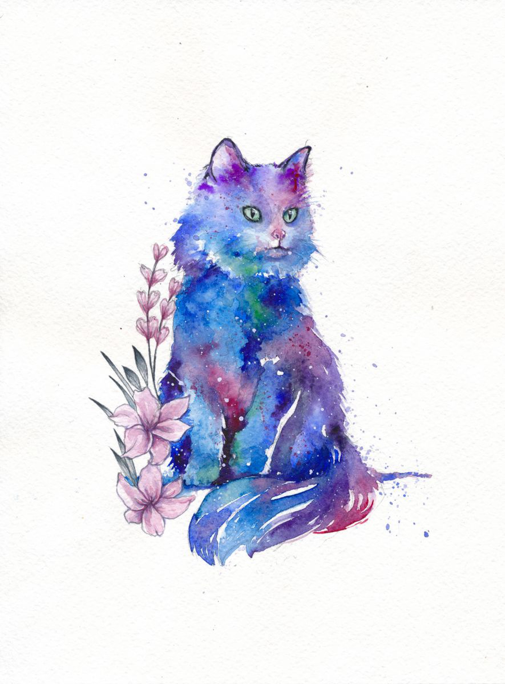 Galaxy Cat 2017 Watercolour By Doriana Popa Artfinder