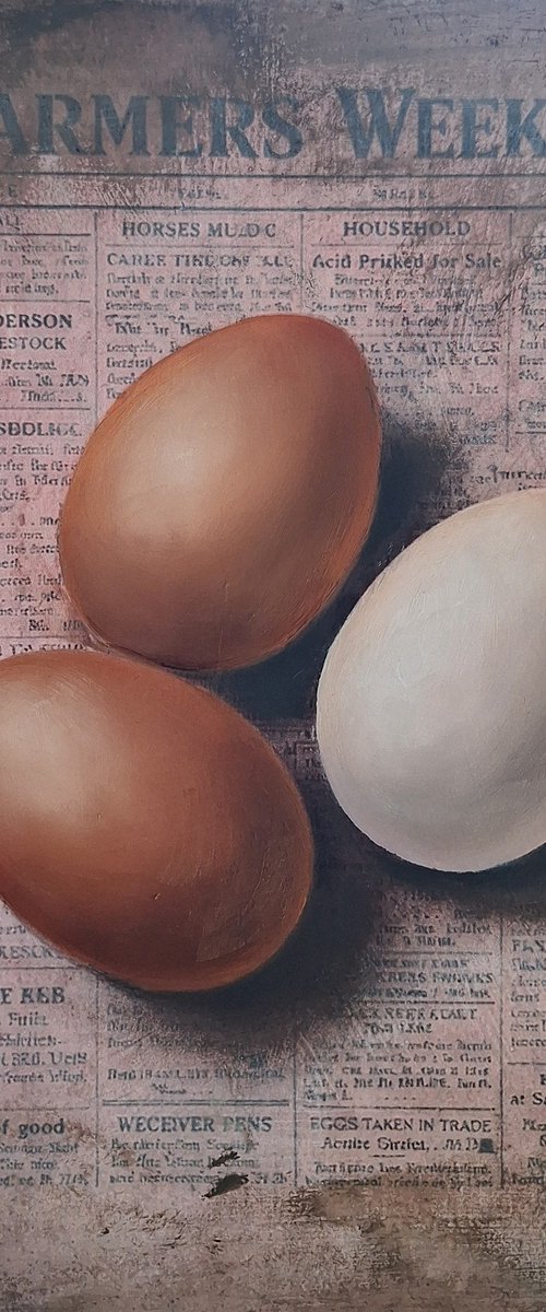 Farmhouse Chronicle Three Farm Eggs by Natalia Langenberg