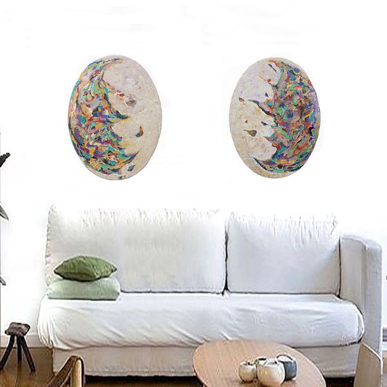 Diptych Painting ''We'll Meet Again'', 2 Oval Abstract Paintings, Two Parts , Modern Art, Colorful, Original Hand-painted, Abstract Art, Ready to Hang Paintings