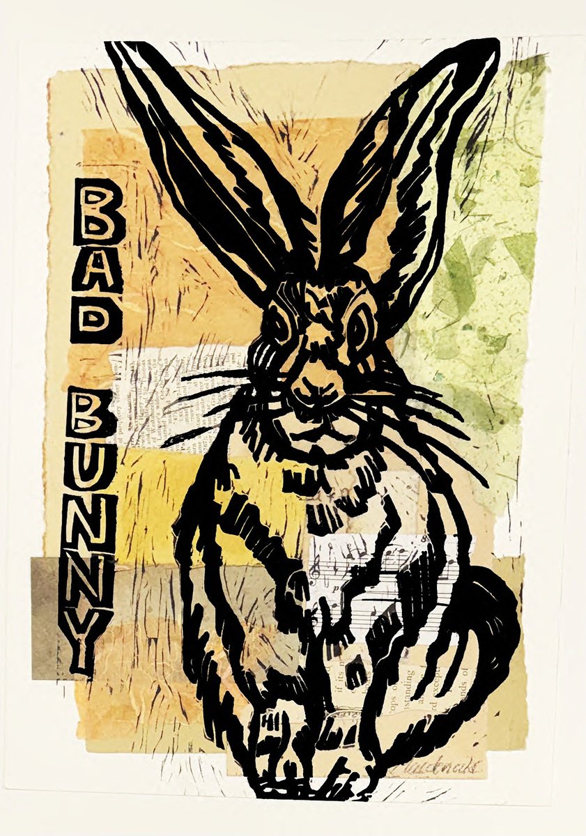 Illustrative Linocut , Bad Bunny 1 By Laurel Macdonald, 10 X 14, Artwork For Sale On Artfinder