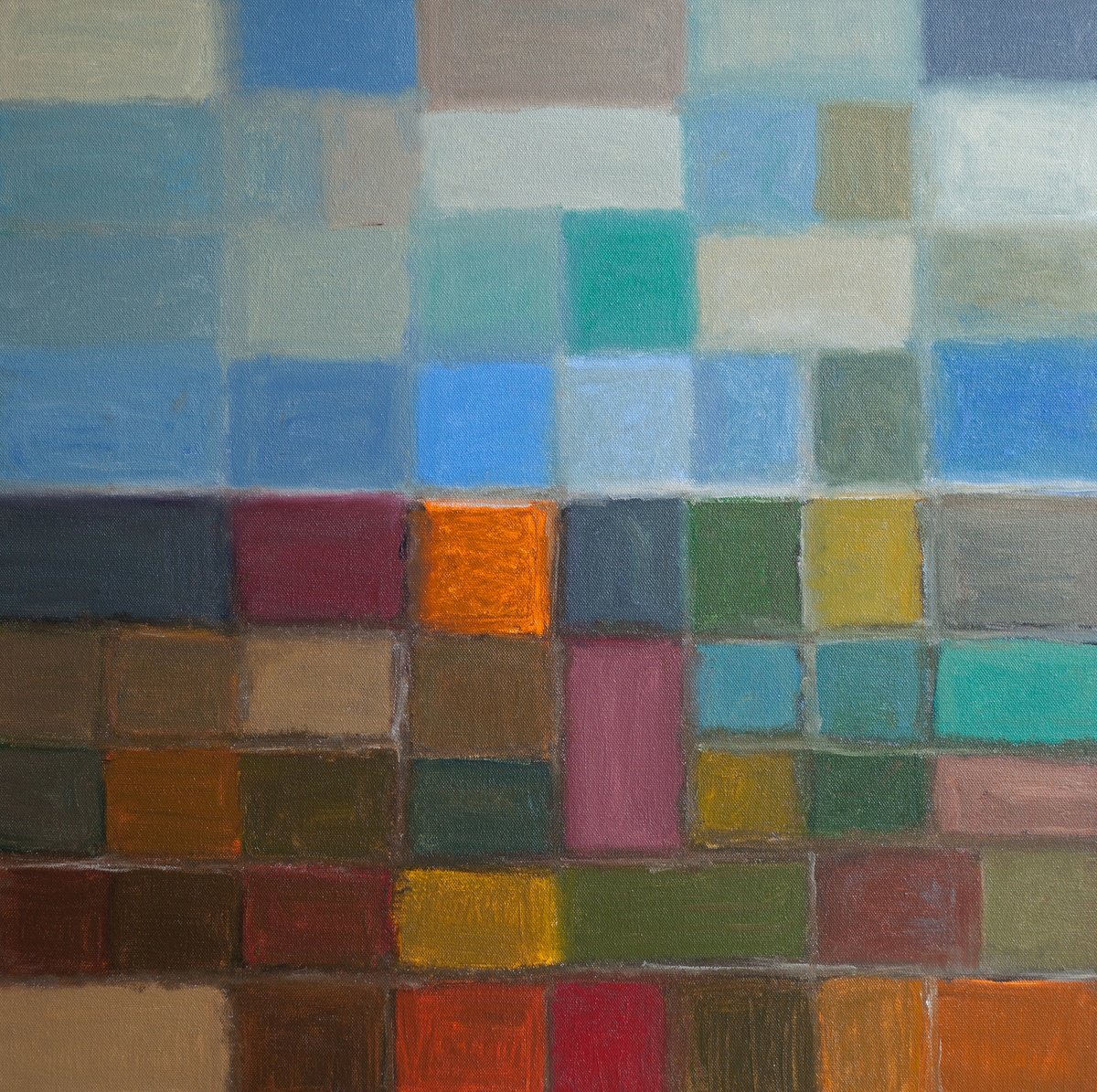 Abstract Landscape Oil Painting By Thomas Hjelm, 25 X 25", In The Beginning, Original Artwork