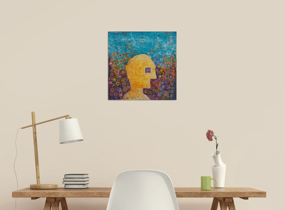 Window-eyed Man in the Vibrant Garden - Abstract painting