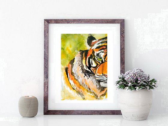 The Tiger's Gaze. Tiger Original Painting Big Cat Portrait Artwork Animal Wall Art