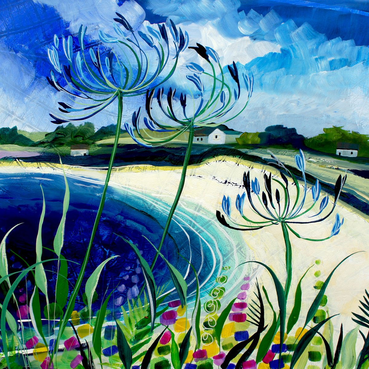 Impressionistic Landscape Acrylic Painting By Julia Rigby, 14 X 14", Scilly Beach, Original Artwork