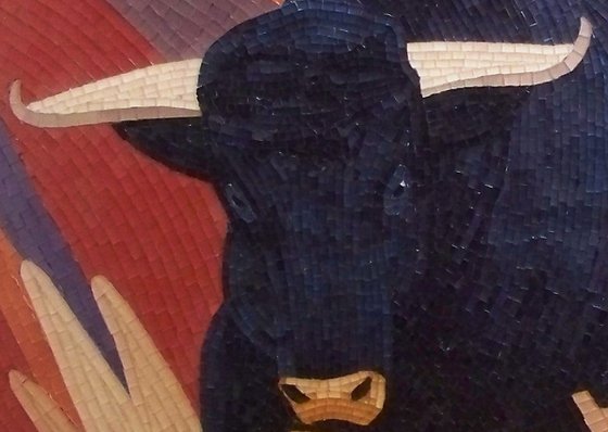 The Storm - Glass mosaic black bull art; home, office decor; gift idea