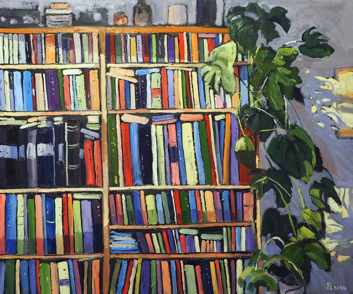 Impressionistic Landscape Oil Painting By Yuanyuan Liu, 26 X 21", The Bookshelf, Original Artwork