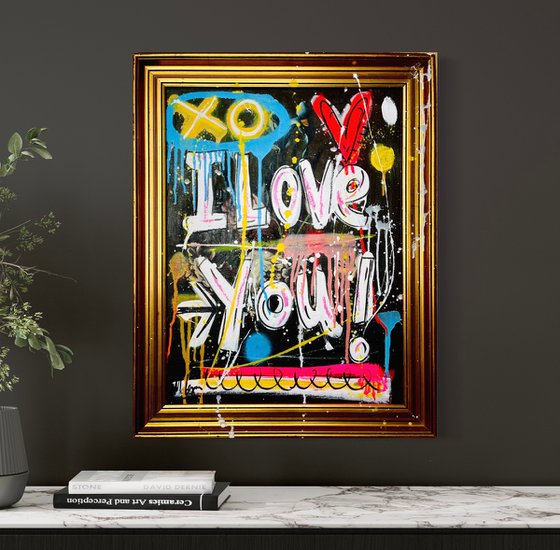 Love U More, with vintage frame (58x74cm) ready to hang