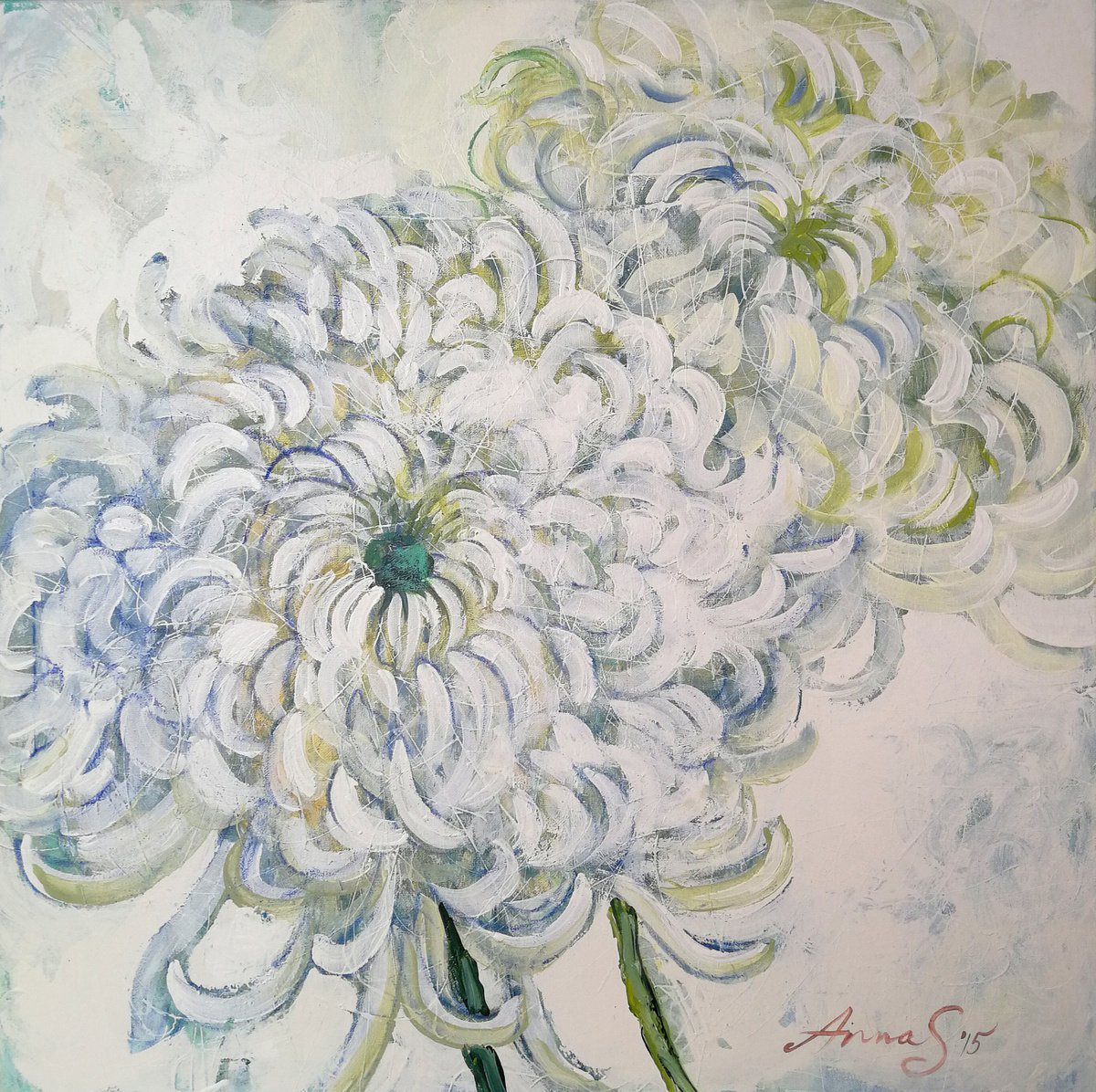 -Two White Chrysanthemum -? by Anna Silabrama