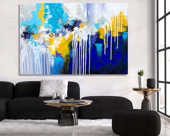 Blue Connection- XL LARGE, MODERN, ABSTRACT ART – EXPRESSIONS OF ENERGY AND LIGHT. READY TO HANG!