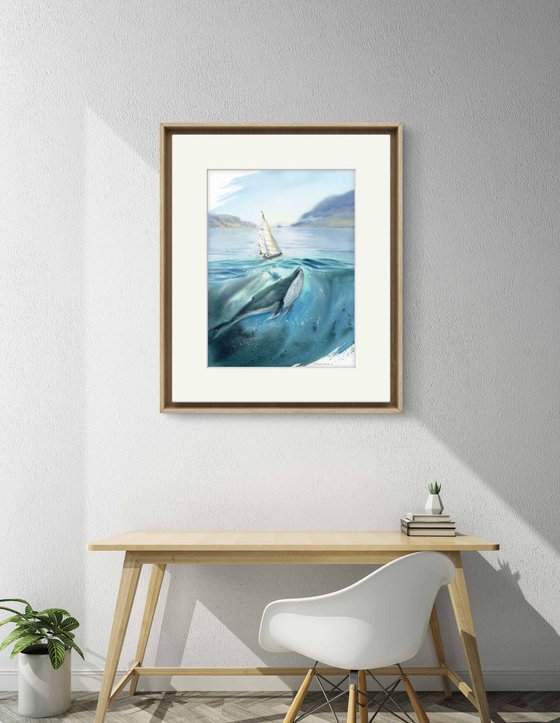 Whale and sailboat