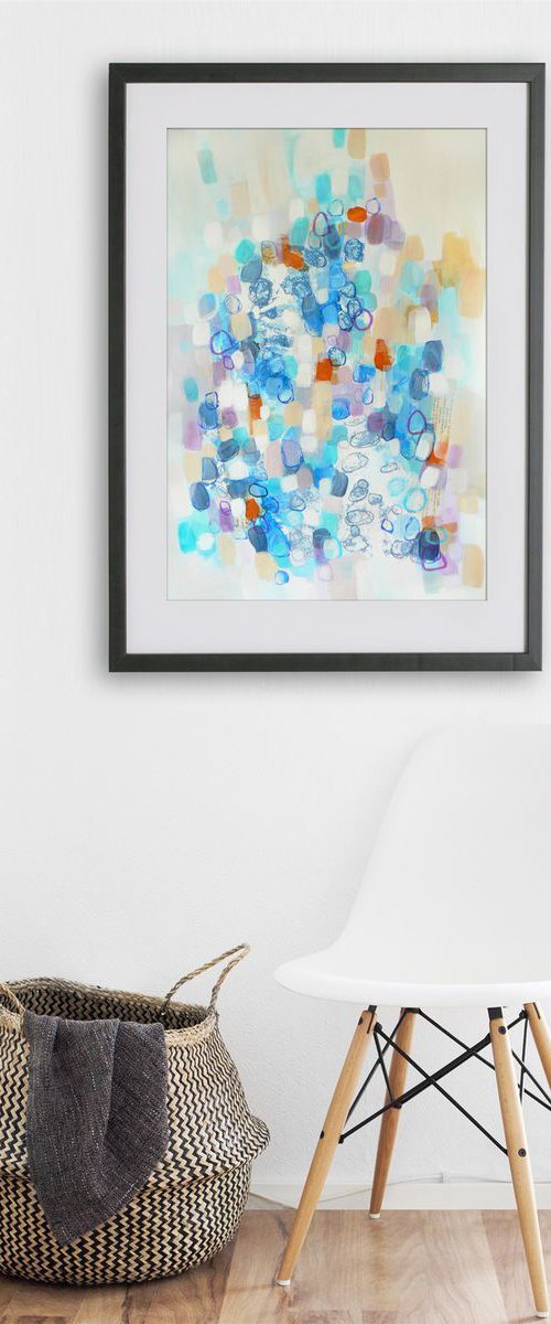 Pebbles (blues and purples in a subtle abstract painting) by Carolynne Coulson