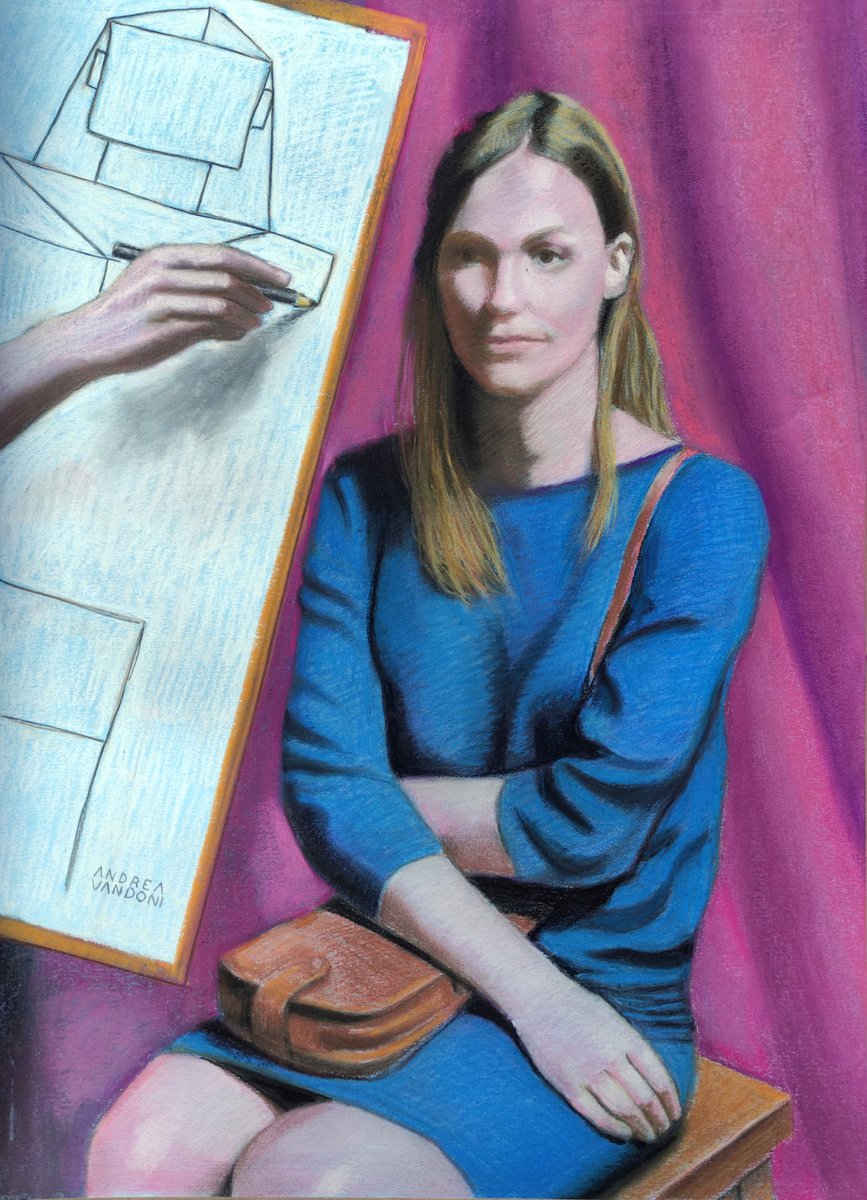 Impressionistic Portrait Pastel Drawing By Andrea Vandoni, 21 X 29, Modern Portrait - 6, Original Artwork