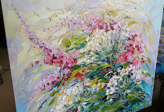 Bouquet of wildflowers, painting oil original impasto artwork