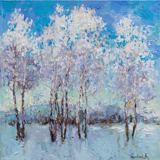 Winter Birch Trees - Original oil painting