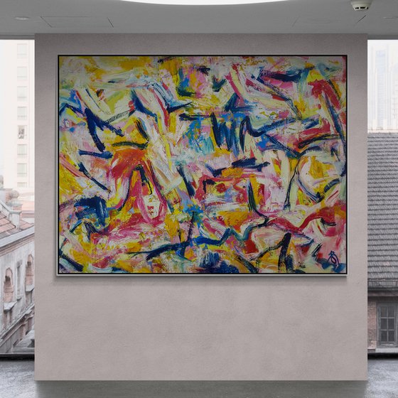 Klaro (XXXL) - (H)152x(W)198 cm. Style of Willem de Kooning by Retne