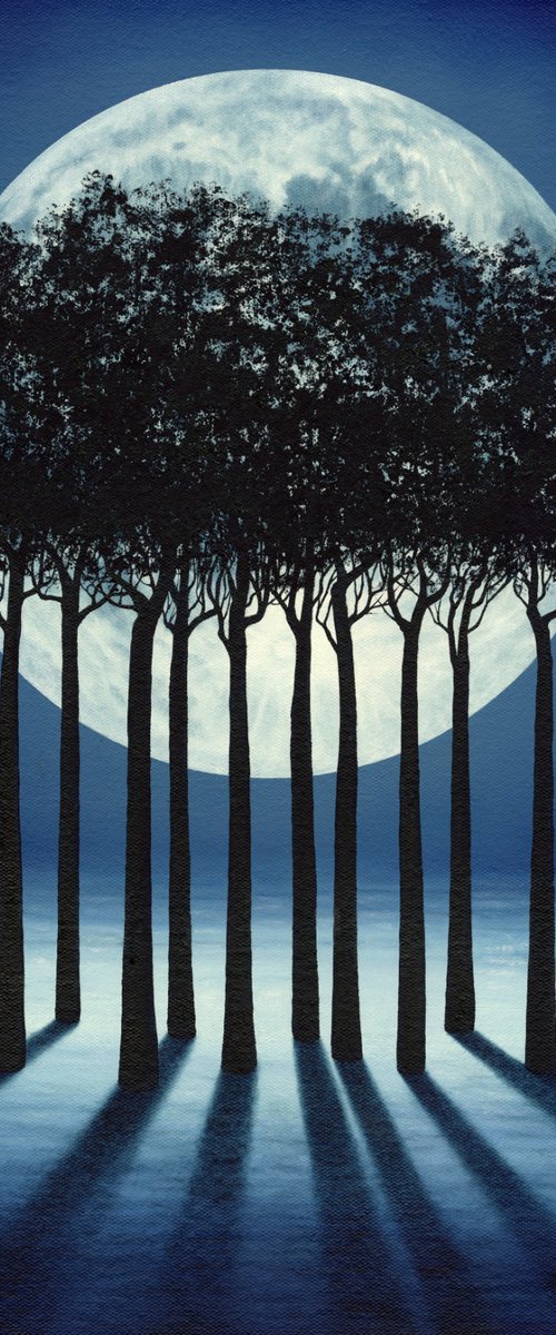 Ethereal Embrace, surreal landscape trees full moon peaceful by Marlene Llanes