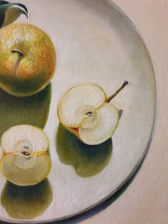 "Still life with an apple. "  still life summer liGHt original painting  GIFT (2021)