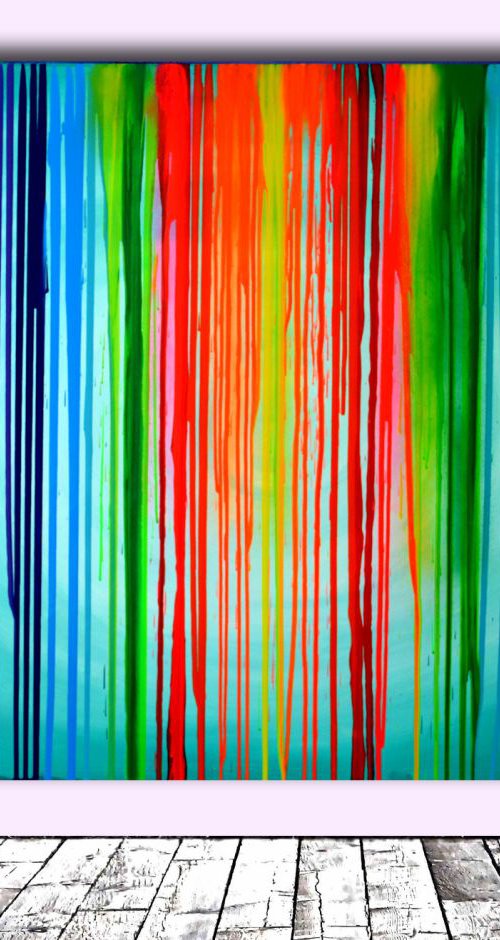 Melting the Rainbow - 140x100 cm - FREE SHIPPING - Big Painting XXL - Large Abstract, Huge, Gigantic Painting - Ready to Hang, Hotel Wall Decor by Soos Tiberiu