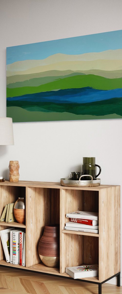 Spring Stream 152 x 76cm acrylic paint on canvas by George Hall