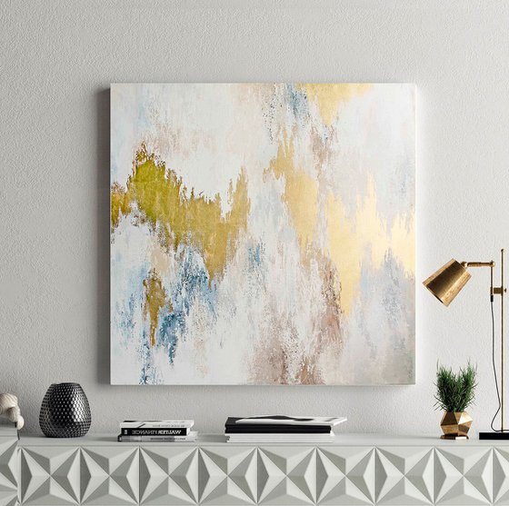 "Golden rays" White gold abstract acrylic art