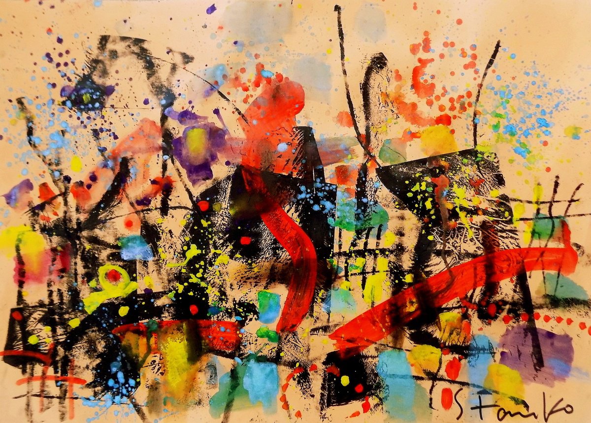 Abstract Acrylic Painting By Stanislav Bojankov, 26 X 18", Landscaping On Jazz-L, Original Artwork