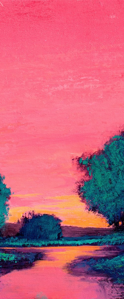 Magenta Sky 230125, sunset landscape with field & trees by Don Bishop