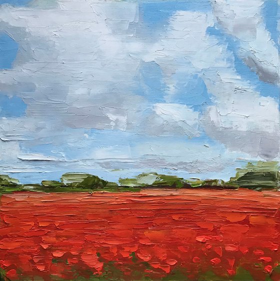 Poppy flower field abstract oil painting