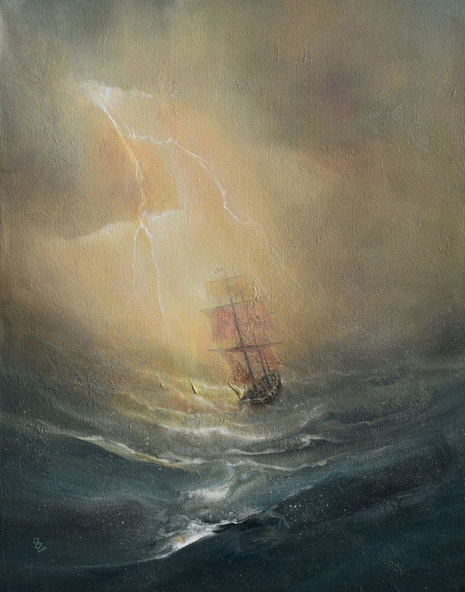 Abstract Landscape Oil Painting By Ivan Grozdanovski, 31 X 39, Harbor Of Destroyed Dreams - 3, Original Artwork