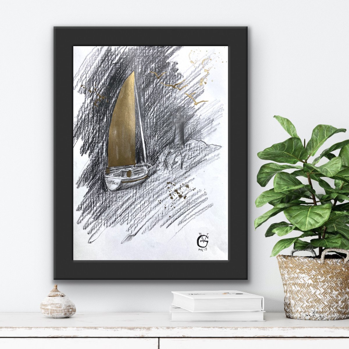 Expressive Landscape Painting By Valeria Golovenkina, 12 X 16", Antique Gold Sails, Original Artwork