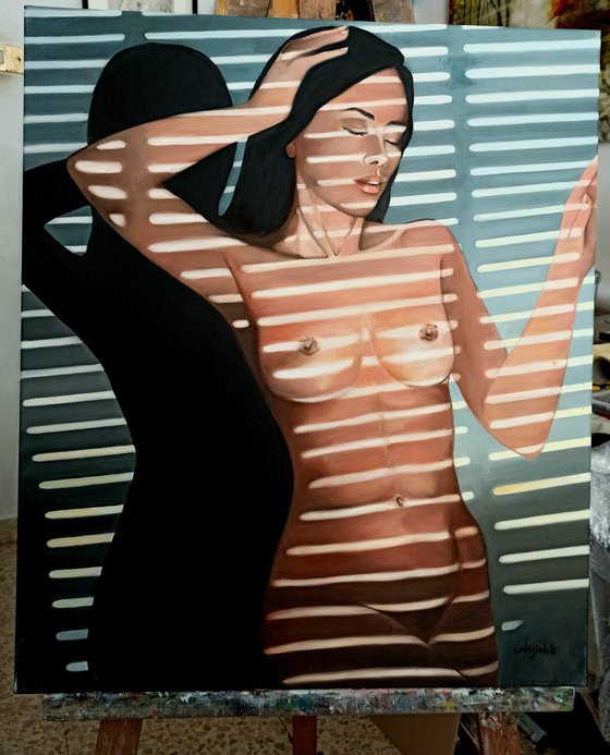 Shadows on the skin - nude - portrait - original painting