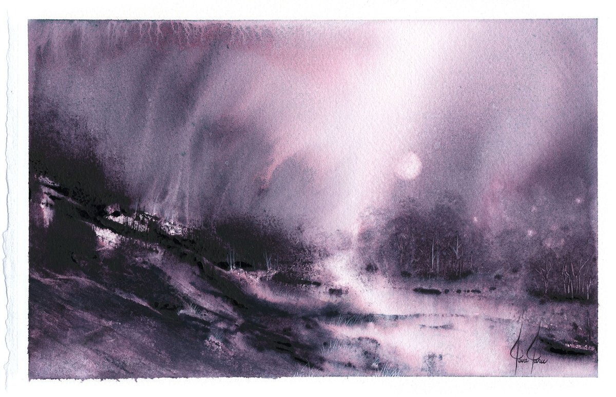 Impressionistic Landscape Watercolour By Ieva Janu, 11 X 7, A Walk Ii, Original Artwork