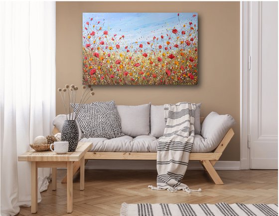 Sunlit poppies - Wildflower Meadow Painting
