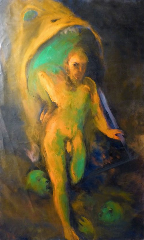 Jonas, oil on canvas 146x89 cm by Frederic Belaubre
