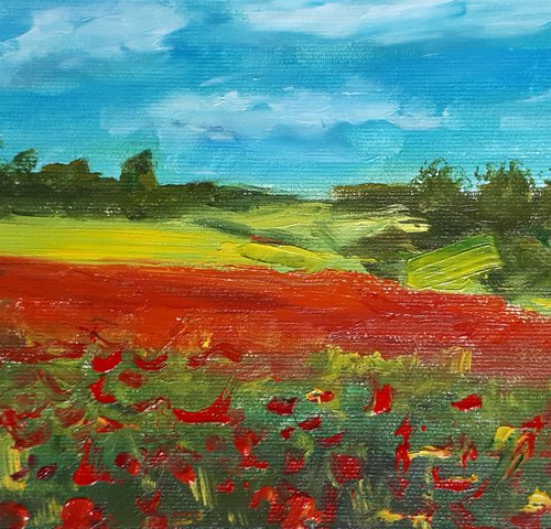 POPPIES FIELD V / ORIGINAL OIL PAINTING by Salana Art Gallery