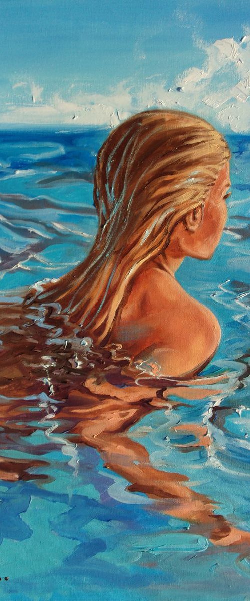 " JUST BLUE " 50 x 70 cm SWIMMING POOL original painting  PARADISE GIFT MODERN URBAN ART OFFICE ART DECOR HOME DECOR GIFT IDEA by Monika Luniak