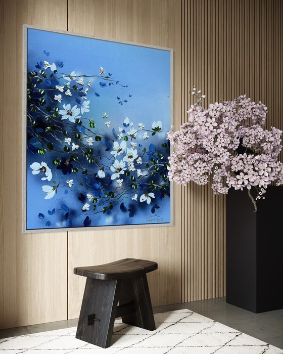 Pearl Roses in Blue Silence