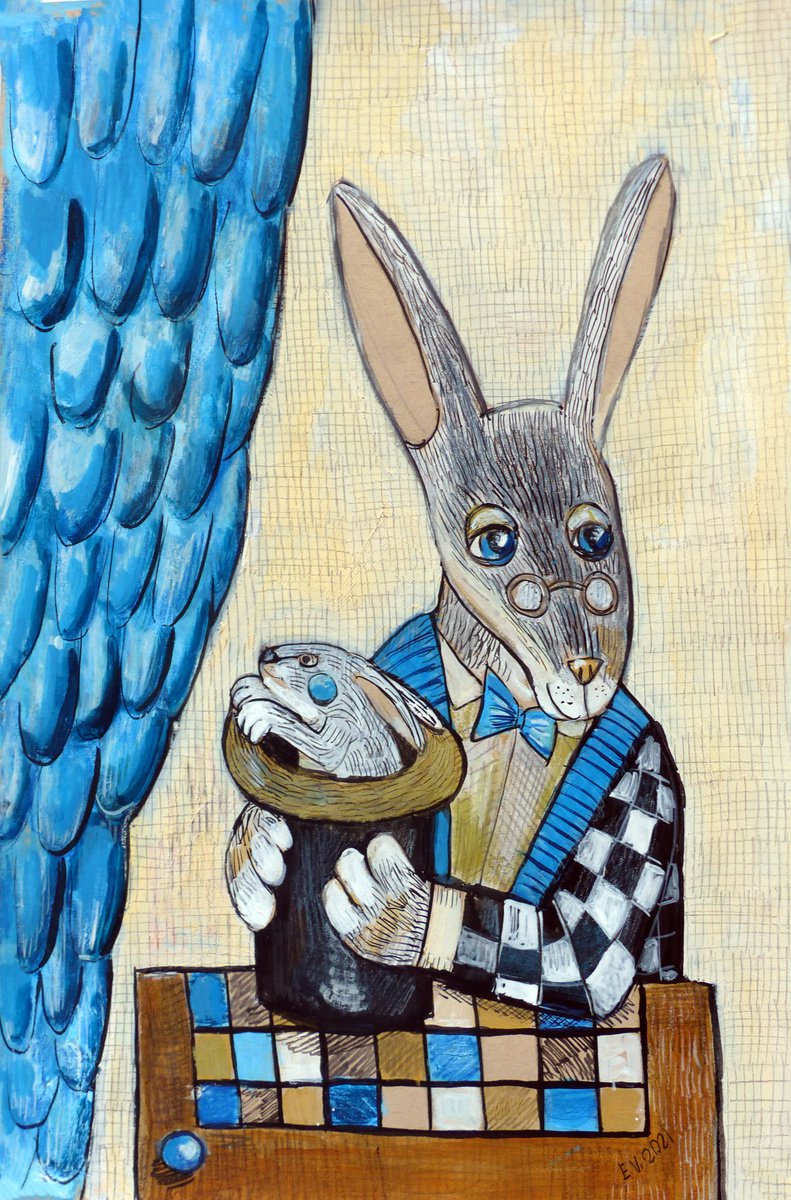 Surrealistic Animal Painting By Elizabeth Vlasova, 12 X 18, Magic Tricks, Original Artwork
