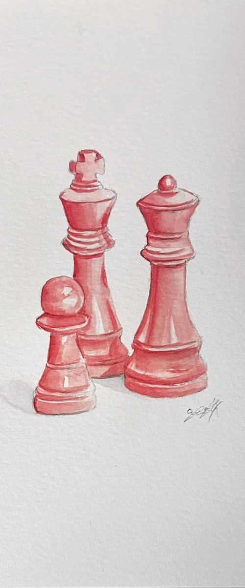 Pink chess pieces by Amelia Taylor