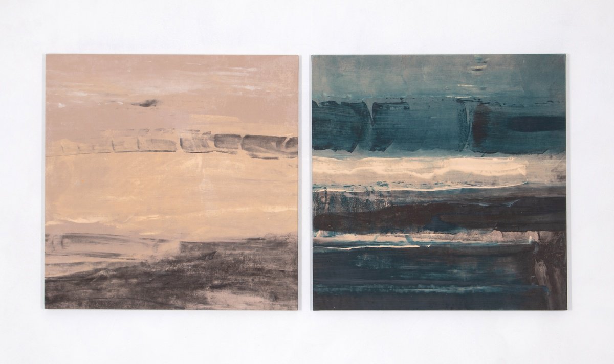 Abstract Acrylic Painting By Rokas Berziunas, 67 X 33", No. 23-34 (170 X 85 Cm ) Diptych, Original Artwork