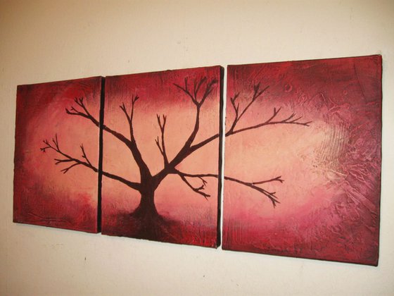 The Red Wood" 3 panel wall abstract canvas