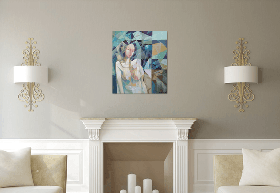 Morning (70x80cm, cubism, oil painting, ready to hang)