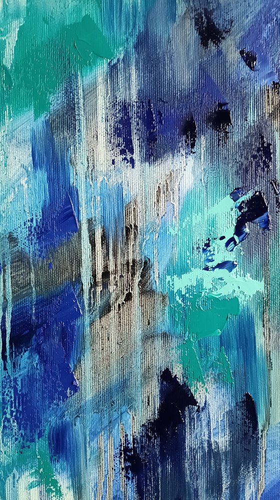 Blue Lagoon - abstraction, oil, original oil painting on canvas, drips painting, blue colors, impressionism