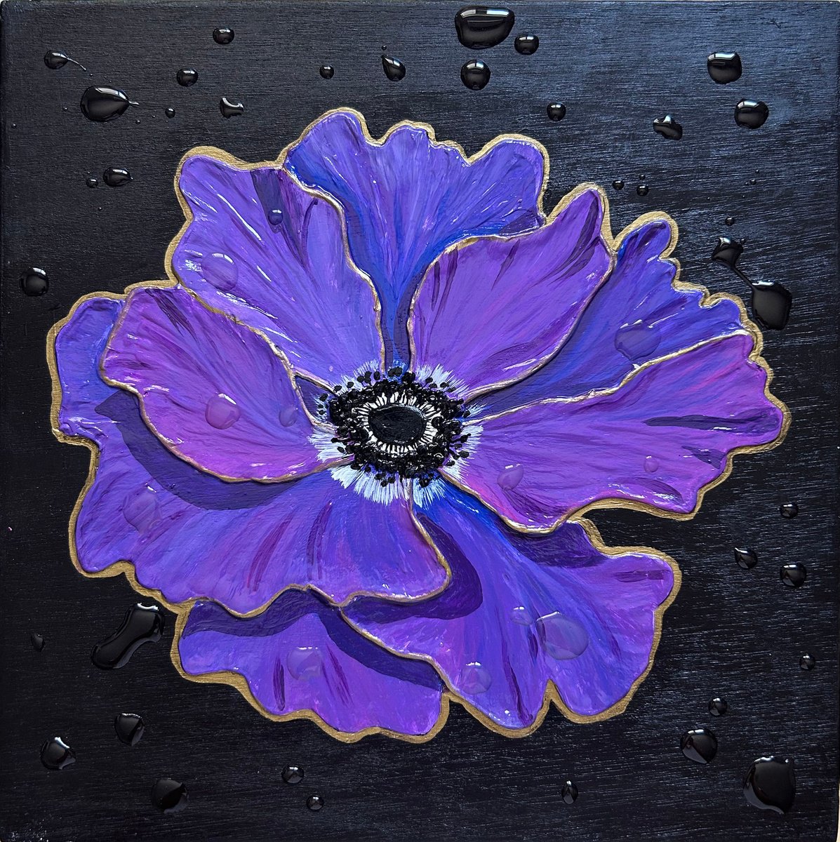 Expressive Botanical Painting By Alexandra Dobreikin, 12 X 12, Anemone, Original Artwork