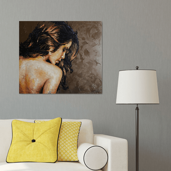 Beautiful nude girl, portrait naked figure woman, oil, acrylic, canvas, painting