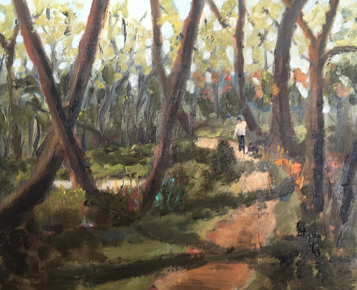 Impressionistic Landscape Oil Painting By Julian Lovegrove Art, 12 X 10", Walking The Dog, Original Artwork